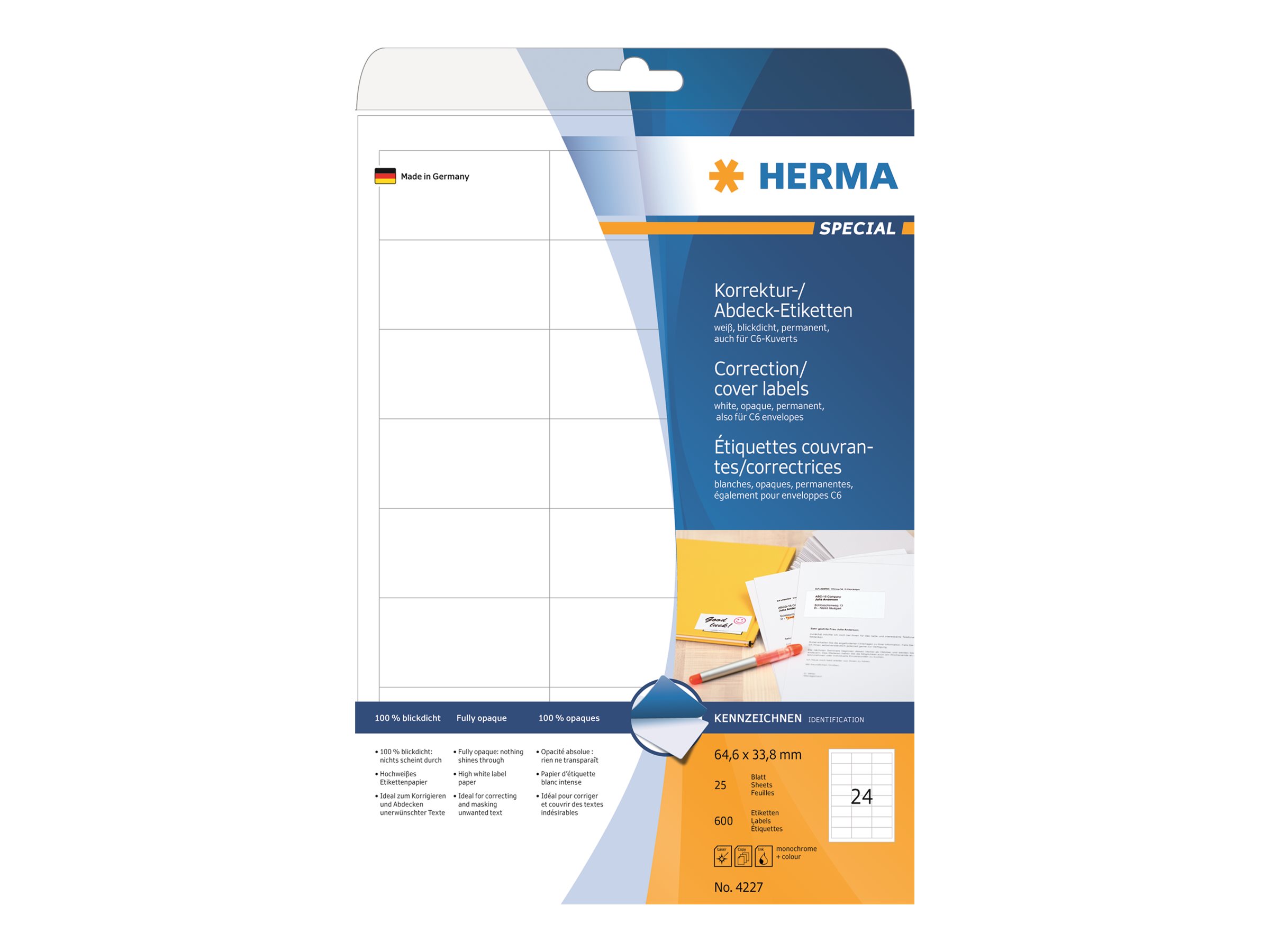 HERMA Special - Weiß - 64.6 x 33.8 mm 600 Etikett(en) (25 Bogen x 24)