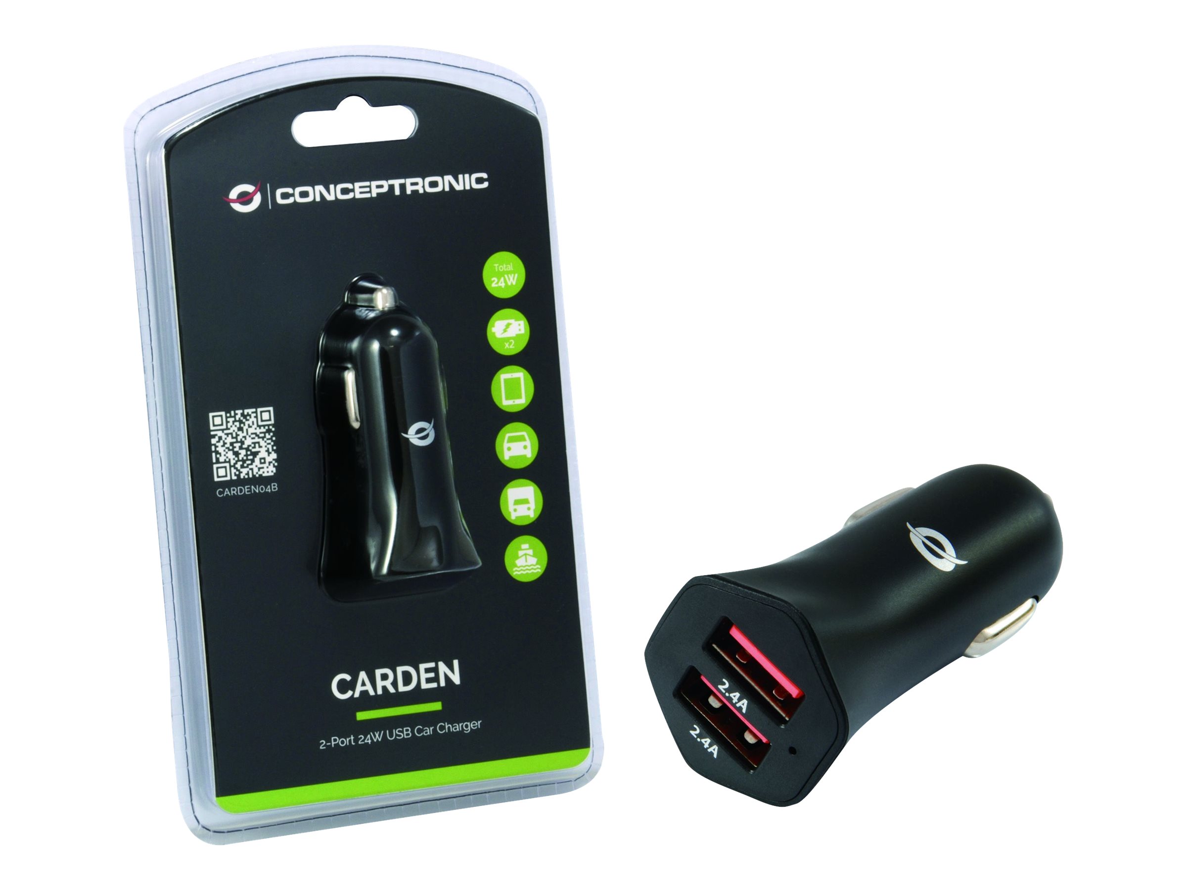 Conceptronic CARDEN - Auto-Netzteil - 24 Watt - 4.8 A - 2 Ausgabeanschlussstellen (USB)
