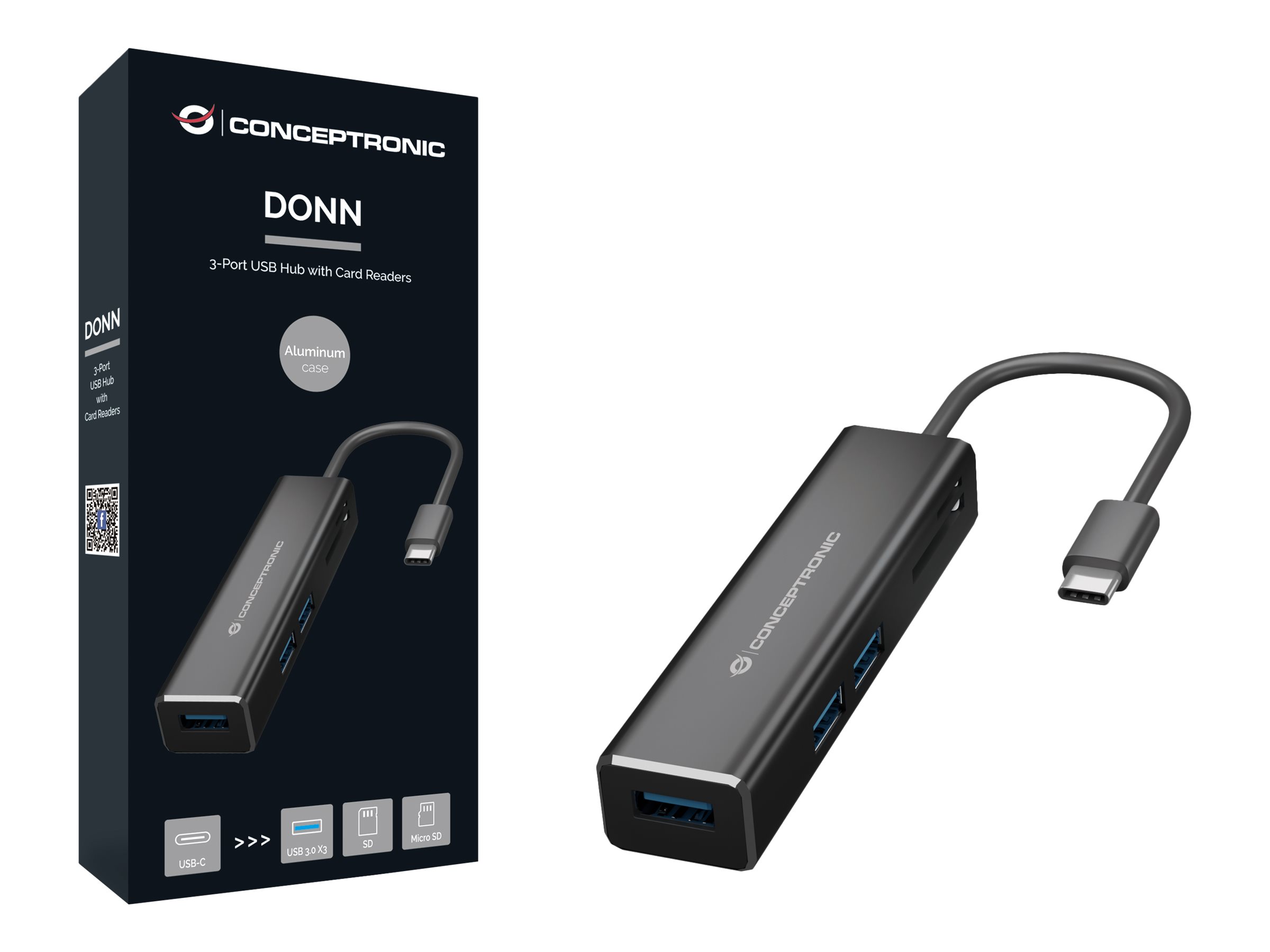 Conceptronic DONN08B - Hub - 3 x SuperSpeed USB 3.0