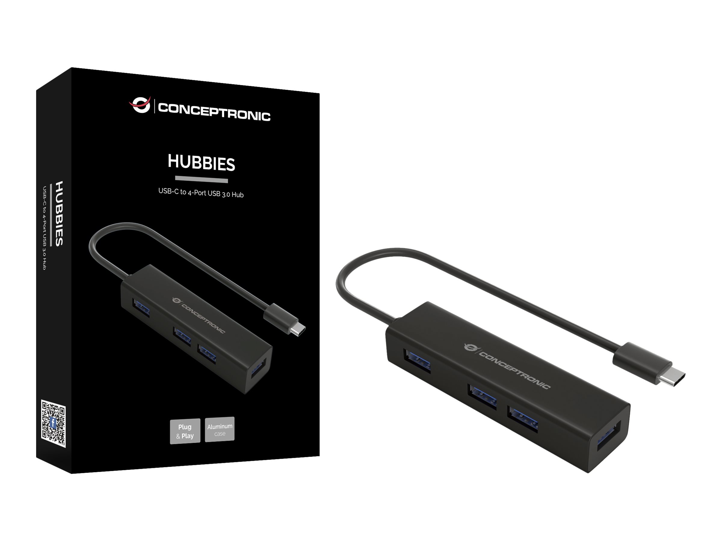 Conceptronic HUBBIES07B - Hub - 4 x SuperSpeed USB 3.0